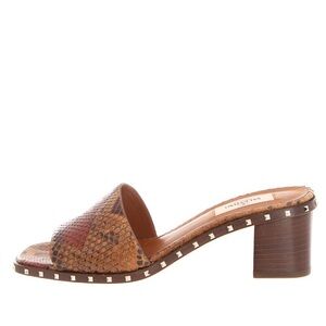 VALENTINO GARAVANI BROWN SNAKESKIN ROCKSTUD MULES 38.5